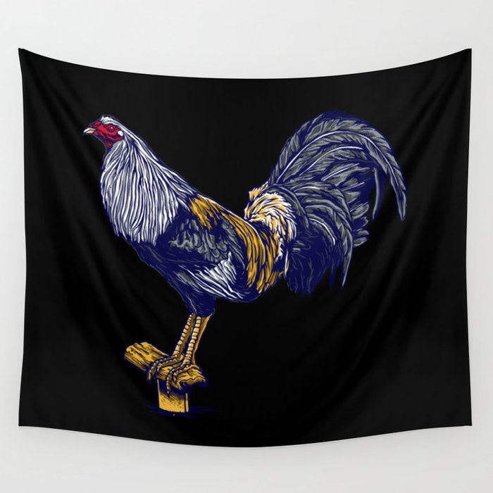 Farm Rooster Vintage Illustration Wall Tapestry