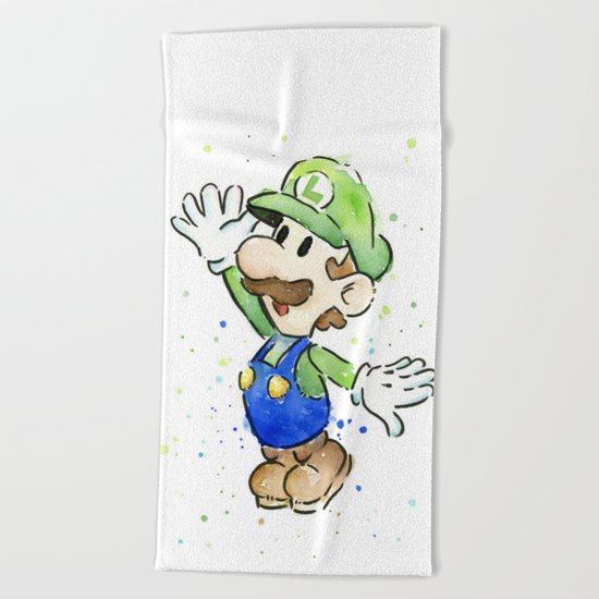Luigi Watercolor Mario Nintendo Art Beach Towel