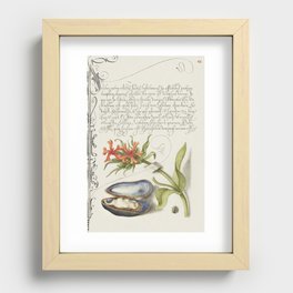 Oyster and flowers vintage calligraphic art Recessed Framed Print