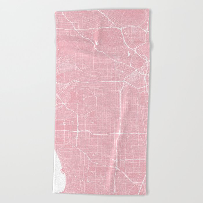 Los Angeles, CA, City Map - Pink Beach Towel