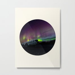 Northern Lights Metal Print | Colorful, Digitalmanipulation, Roundphoto, Icelandlandscape, Abandonedairplane, Photo, Northernlights, Digital, Auroraborealis, Nightsky 