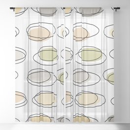Mid Century Modern Ovals Scribbles Pastel Sheer Curtain
