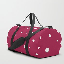 White Random Little Polka Dots on Vivacious Red Duffle Bag