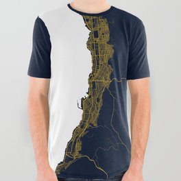 Antofagasta City Map of Chile - Gold Art Deco All Over Graphic Tee
