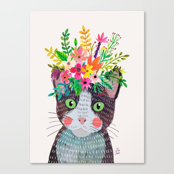 Cat with flowers Canvas Print