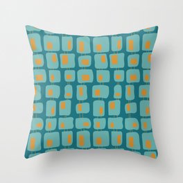 Funky Squares Retro Pattern Teal and Orange Throw Pillow