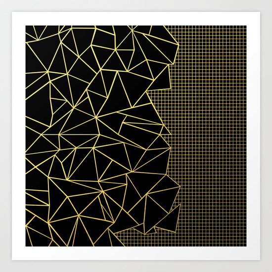 Abstract Outline Grid Gold Art Print