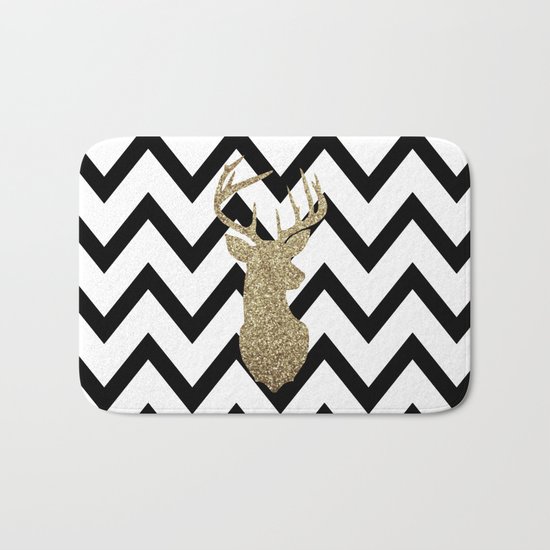 Glitter Deer Silhouette with Chevron Bath Mat