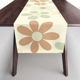 Mid Century Multicolor Abstract Floral Pattern - Brown and light green Table Runner