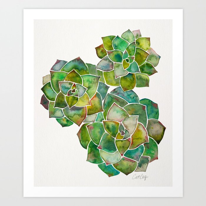 Rosette Succulents – Green Palette Art Print