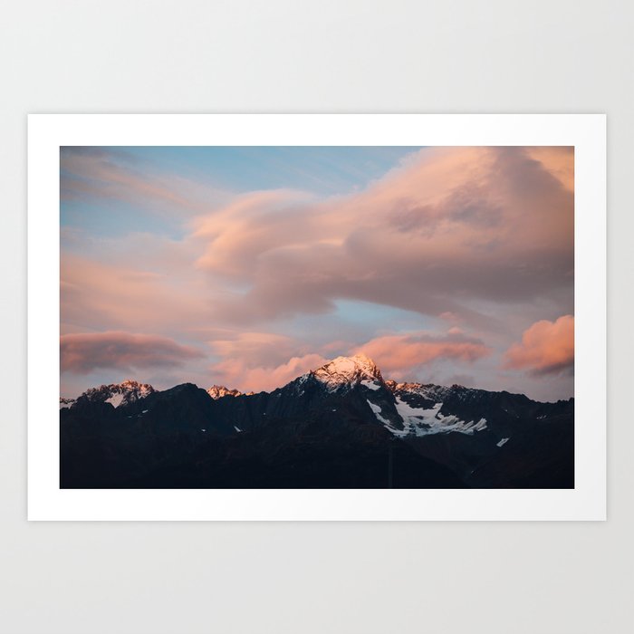 Alaskan Mountain Sunset (Pink) Art Print