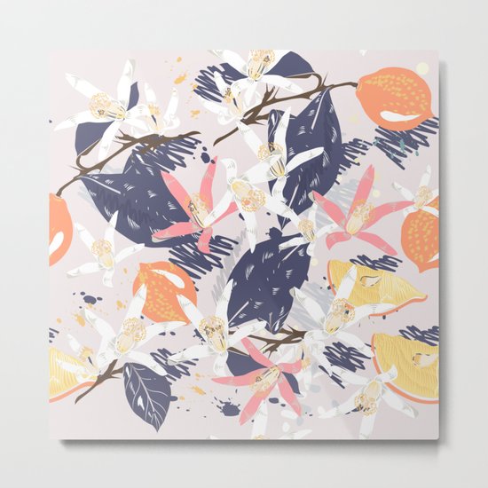 Tropical lemons. Trendy print Metal Print