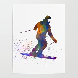 Skier in watercolor Poster