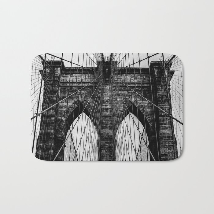 New York City black and white Brooklyn Bridge Bath Mat