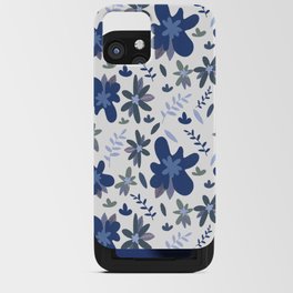 Floral Dust Blue on White iPhone Card Case