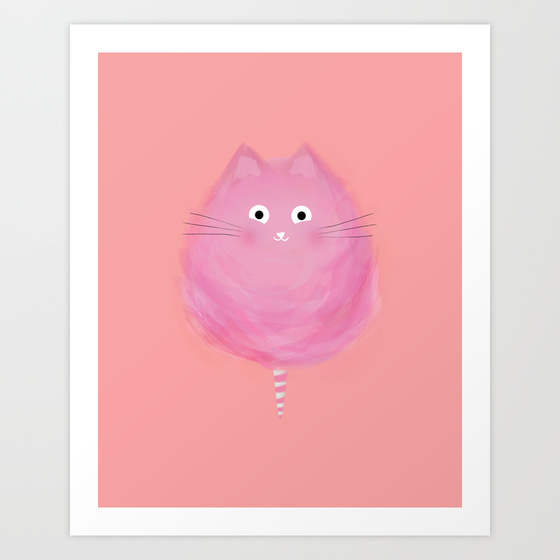 sweetness cotton candy cat drawing art print by thelonelypixel