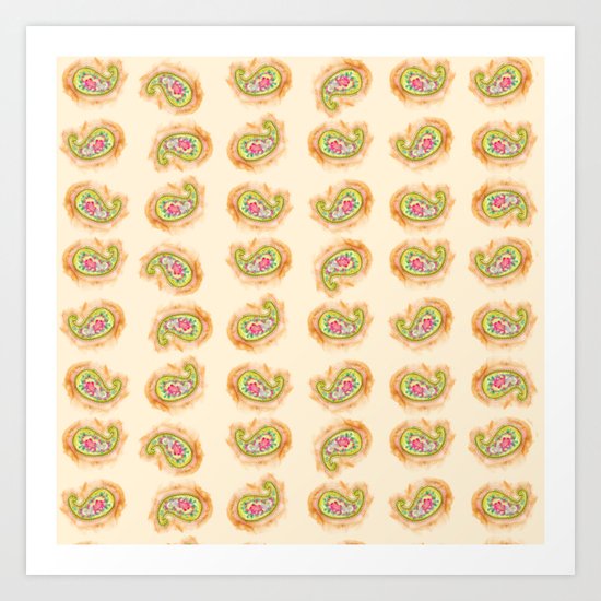 Paisley Watercolor in Tea (tan brown) Art Print