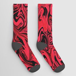 Red and black fluid art, punk rock red abstract swirl marble Socks