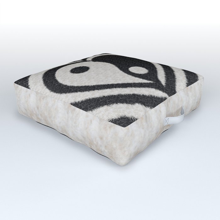 Furry Ying Yang Hearts (Faux Black and White Animal Fur, Digital Art) (xii 2021) Outdoor Floor Cushion