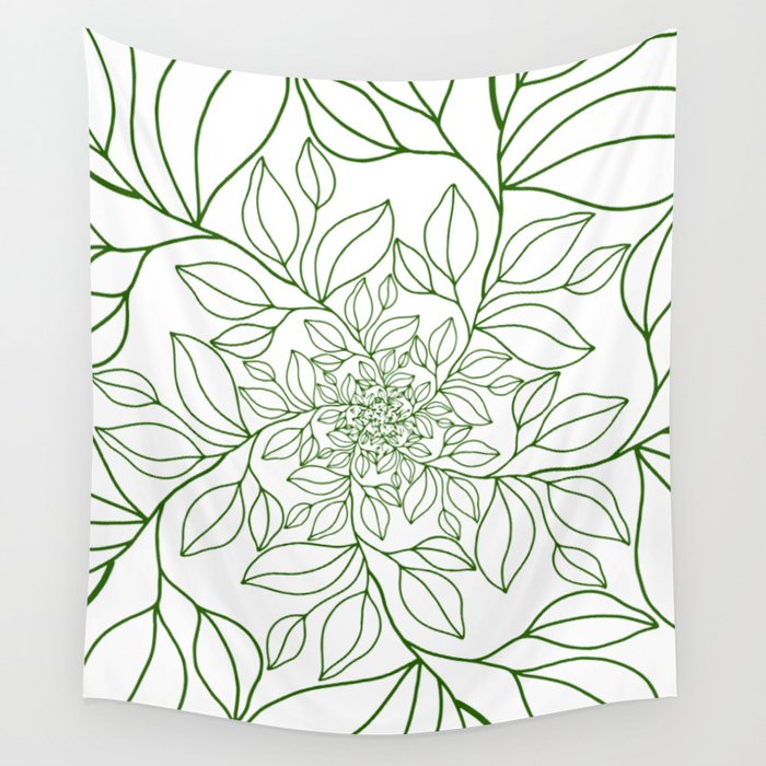 GREEN Leaves Outline Wall Tapestry