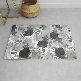 Elegant black gray white watercolor botanical flowers Area & Throw Rug