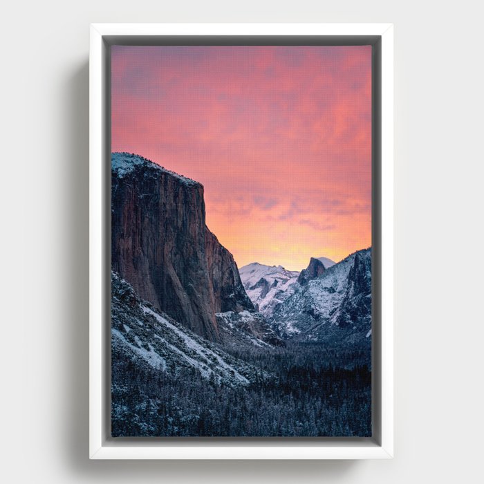 Winter Sunrise in Yosemite Valley Framed Canvas