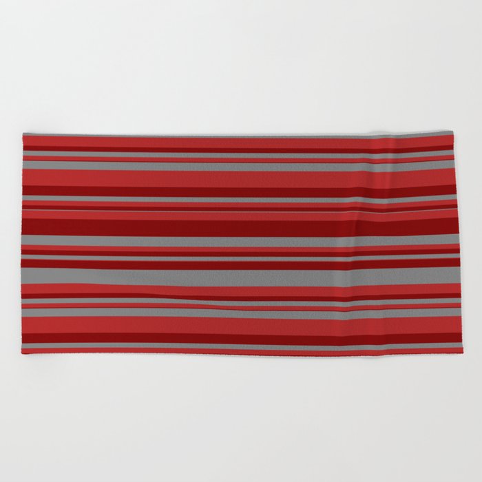 Red, Maroon, and Gray Colored Stripes Pattern Beach Towel