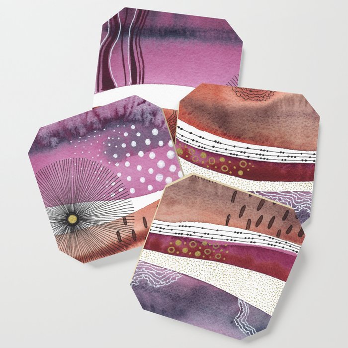 Striations Abstract - Umber Plum Coaster