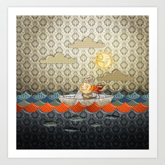 paper boat Art Print