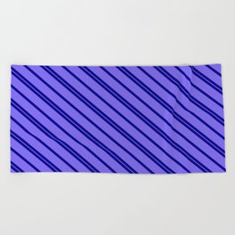 [ Thumbnail: Dark Blue & Medium Slate Blue Colored Lines/Stripes Pattern Beach Towel ]