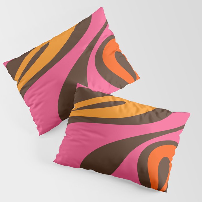 Mellow Flow Retro 60s 70s Abstract Pattern Brown Magenta Pink Orange Pillow Sham