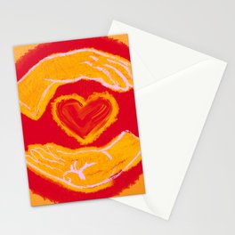 Heart in Hands, Orange, Yellow, Center Love In Our Communities, Digital Screenprint Stationery Cards