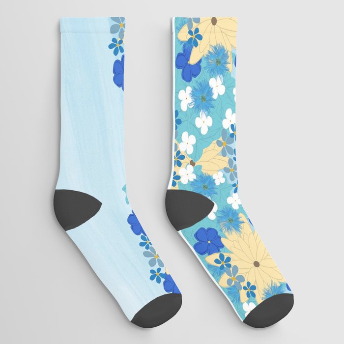 Blue Floral Trim Socks
