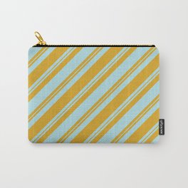 [ Thumbnail: Powder Blue and Goldenrod Colored Lined/Striped Pattern Carry-All Pouch ]
