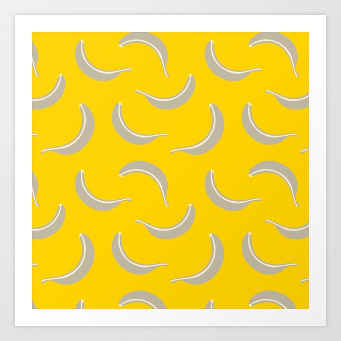 BANANA SMOOTHIE in GRAY AND WARM WHITE ON BRIGHT YELLOW Art Print
