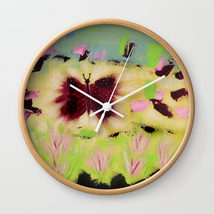 Butterfly Park Abstract Acrylic Painting Of Animals Wall Clock By