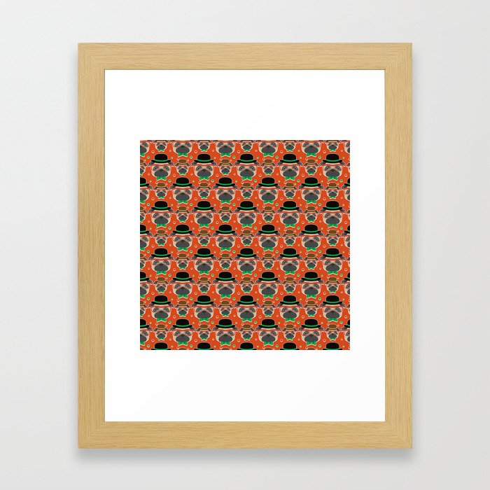 Hipster Pug Pattern Framed Art Print