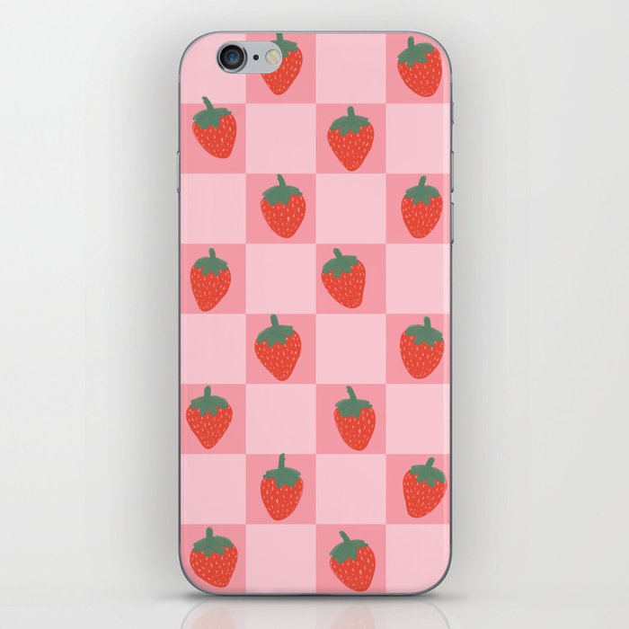 Strawberries Checks Pink Checkerboard Checkered Strawberry Pattern iPhone Skin