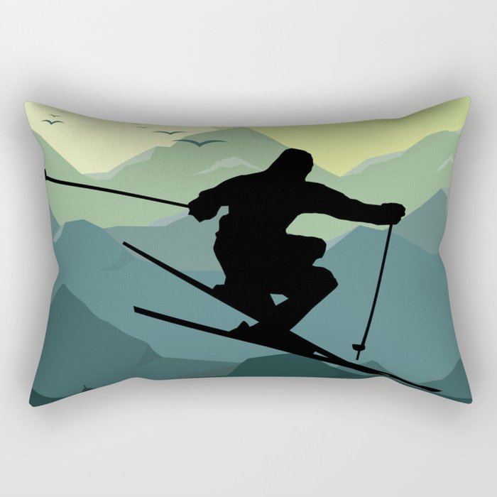 Skier Silhouette Rectangular Pillow