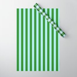 [ Thumbnail: Forest Green and Turquoise Colored Striped Pattern Wrapping Paper ]