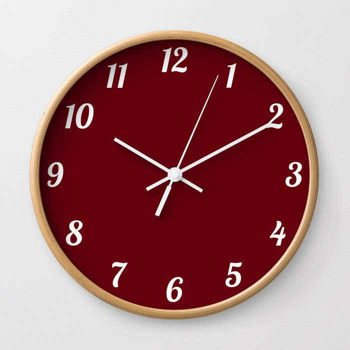 Burgundy and White Numbers Wall Clock