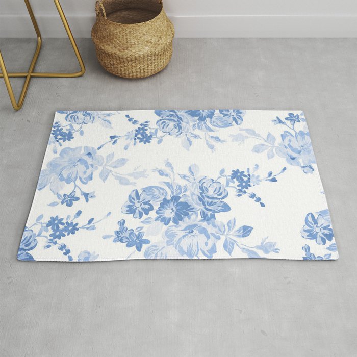Modern Navy Blue White Watercolor, Blue And White Rugs