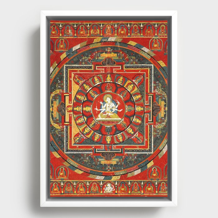 Tibetan Mandala of Ushnishavijaya Thirty-three Deity Framed Canvas