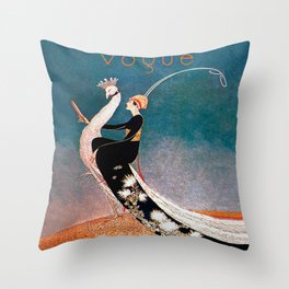 Art Deco White Peacock and Flapper Vintage Art Throw Pillow