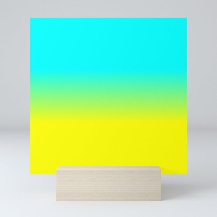 Neon Aqua and Neon Yellow Ombré  Shade Color Fade Mini Art Print