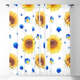 Blue and Yellow Flowers Pattern Blackout Curtain
