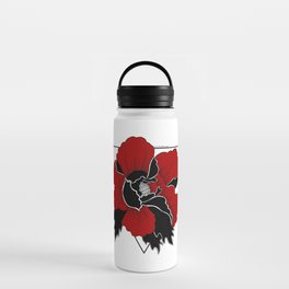 Graphic Black and Red Peony Water Bottle