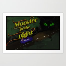 Monster in the night Art Print | Vintage, Halloween, Uniquegraphic, Vintageretro, Monstereye, Monsterinforest, Painting, Night, Retro, Car 