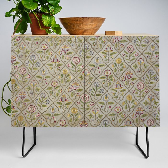 Antique 17th Century Floral Embroidery Panel Credenza