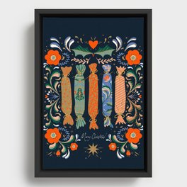 Vibrant Festive Christmas Art with Colorful Presents and Floral Motifs Framed Canvas